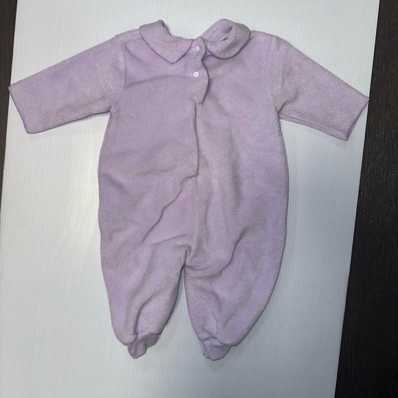 The Lullaby Club Baby Girl Jumpsuit 3/6M Purple Vintage style Bear Lavender Warm - Picture 5 of 8